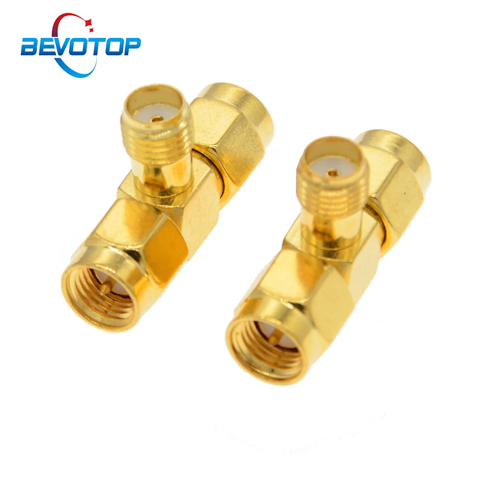 2 PCS/lot T Type SMA Female Jack to 2 Dual SMA Male Plug Triple T RF Coax Adapter Connector 3 Way SMA Female to 2 Male Adapter