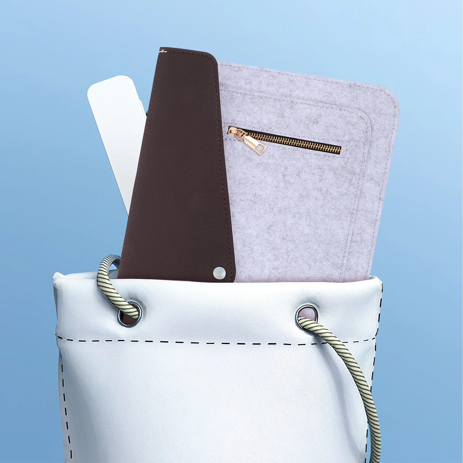 

11 Inch Gray Laptop Sleeve with Zippered Pocket Notebook Protection Travel Felt Inner Bag Laptop Storage Case Scratch Resistant