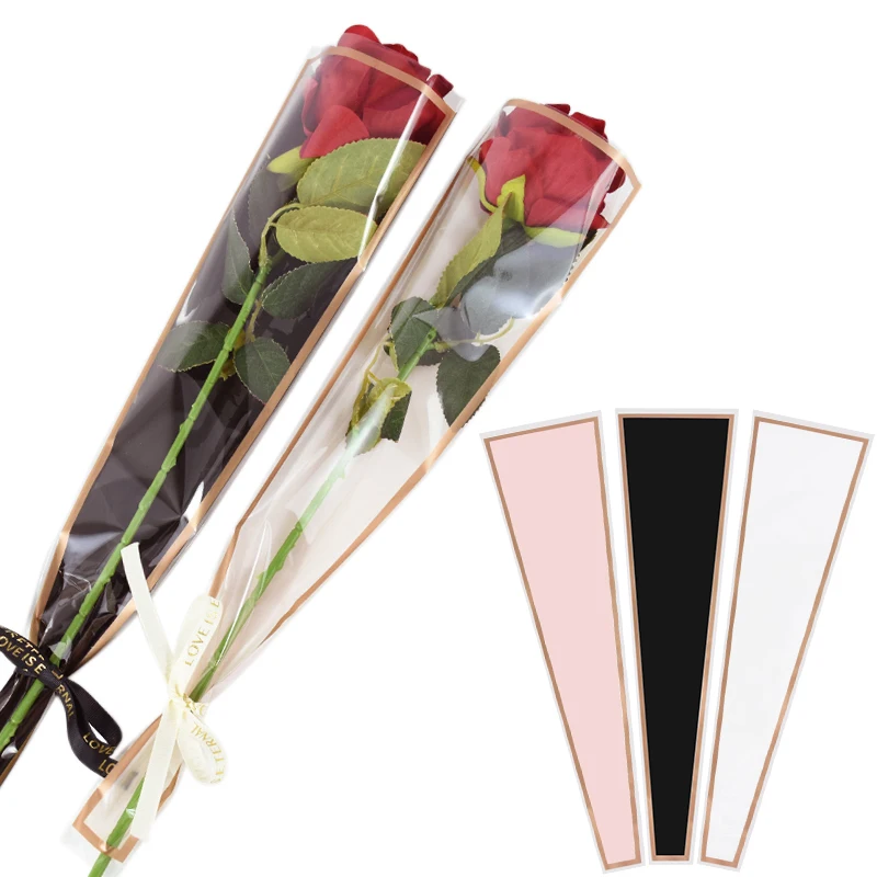 

50p Plastic Transparent Packaging Bag Single Rose Sleeve Flower Wrapping Bag Wedding Party Valentine's Day Anniversary Supplies