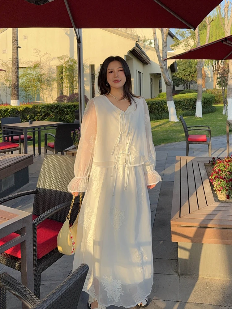 

Комплект VOGANA: кардиган и юбка для женщин больших размеров, весна-лето, с вышивкой, из легкой ткани, в стиле «мист-лайт», модный, для повседневной носки...