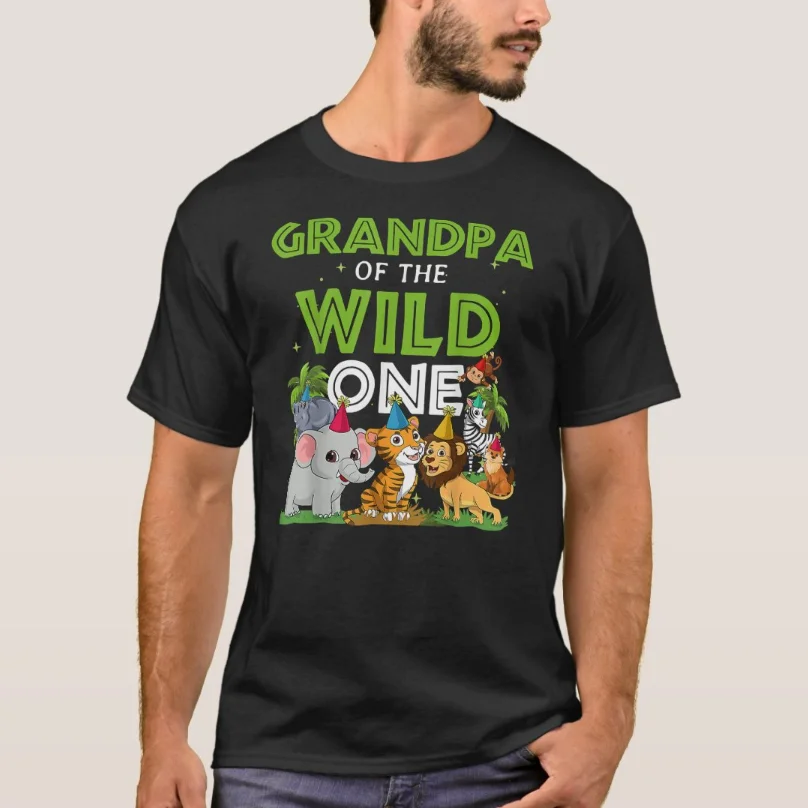 

Grandpa of the Wild One. Zoo Birthday Safari T-Shirt 100% Cotton O-Neck Summer Short Sleeve Casual Mens T-shirt Size S-3XL