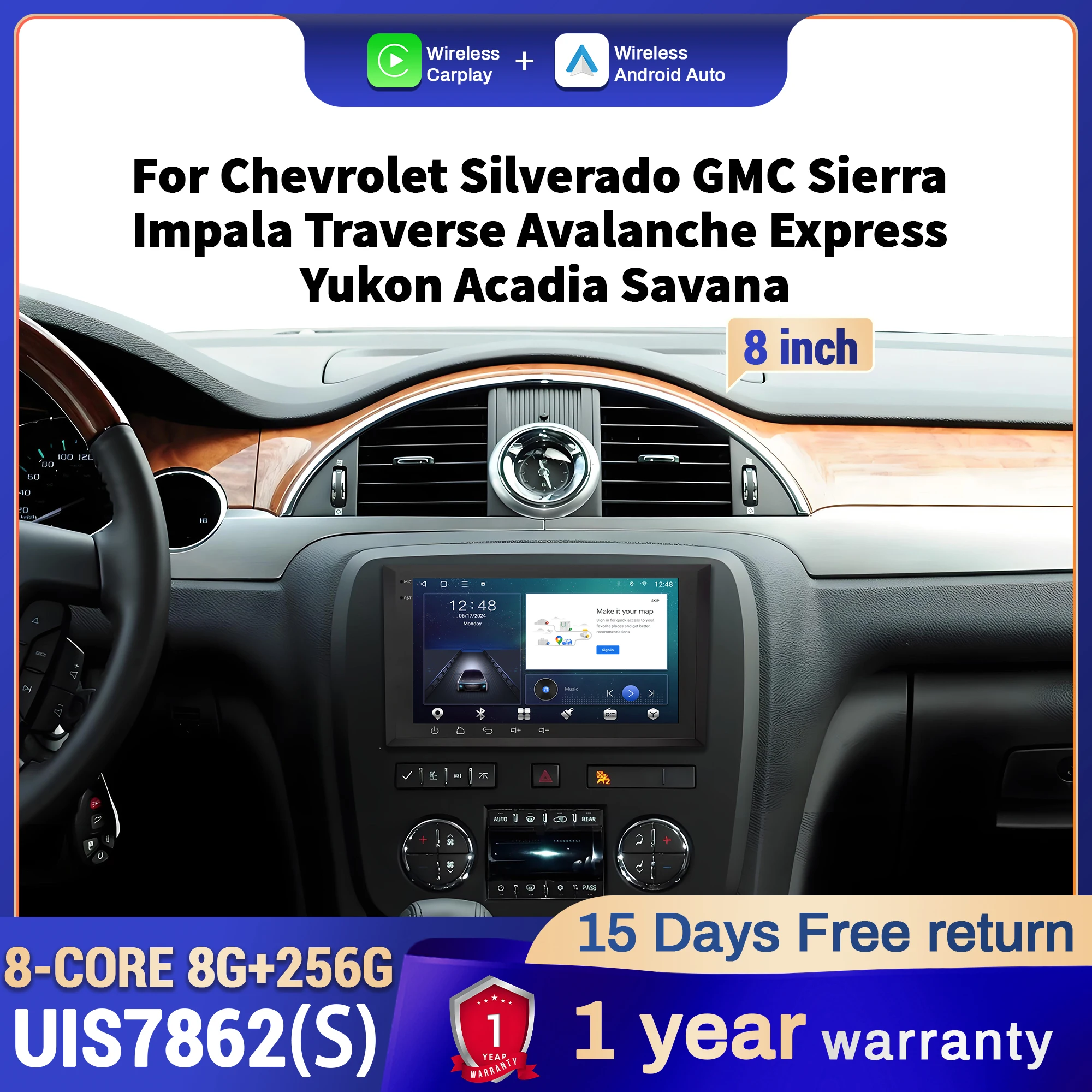 8 inch Car Radio For Chevrolet Silverado GMC Sierra Impala Traverse Avalanche Express Yukon Acadia Savana CarPlay Touch Screen