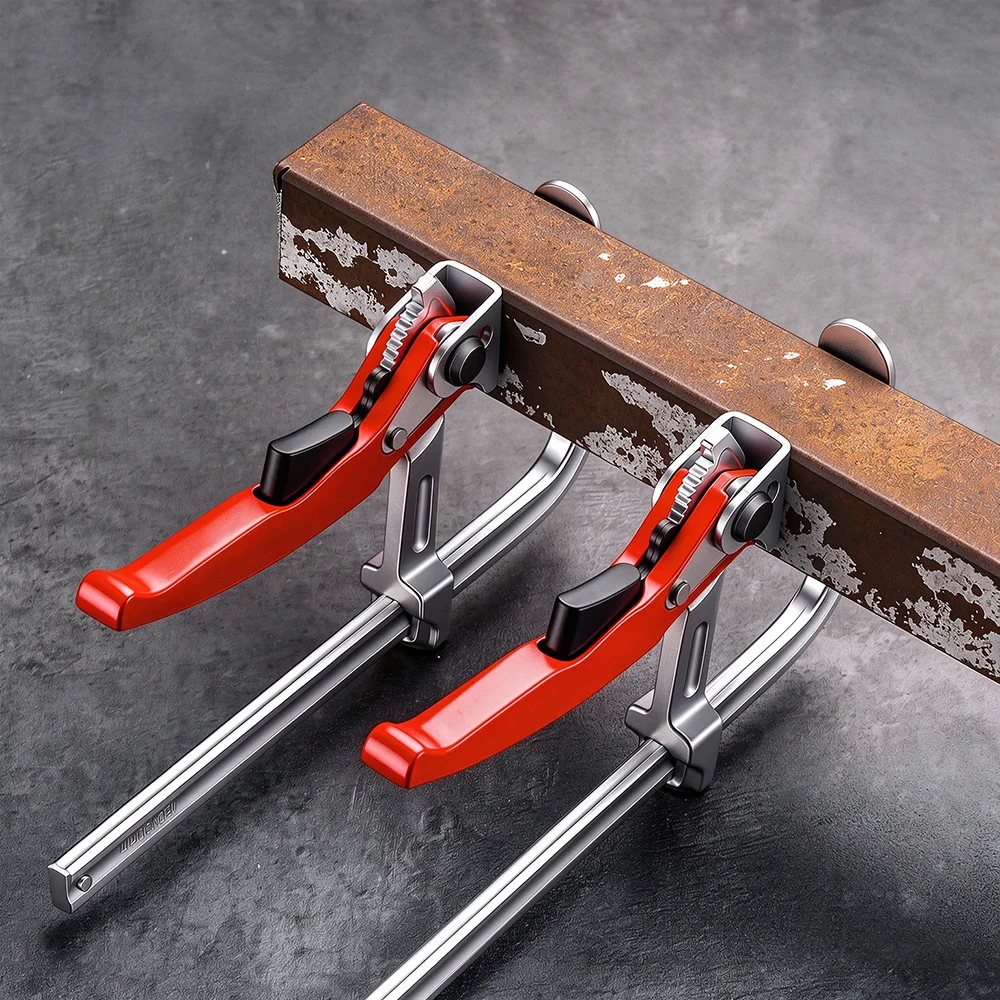 Heavy Duty Ratchet F Clamp Quick Release Track Woodworking Bench Hold Down Fixed Clip Carpenter Workpiece Holding Tool