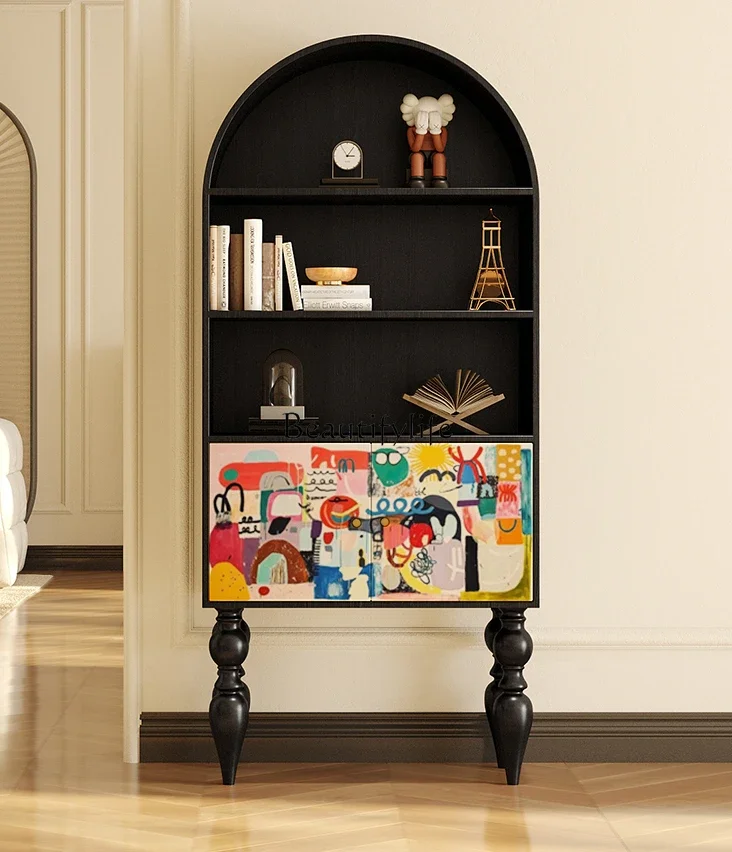 Modern simple cartoon household solid wood high-footed bookcase entering the door entrance storage chest