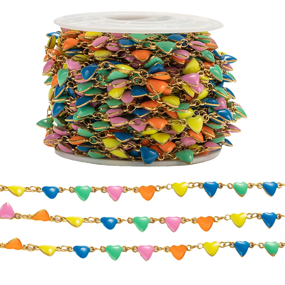 

1Meter Stainless Steel Color Drip Oil Heart Shaped Chain for DIY Bracelet Necklace Jewelry Making Supplies Accessories Material