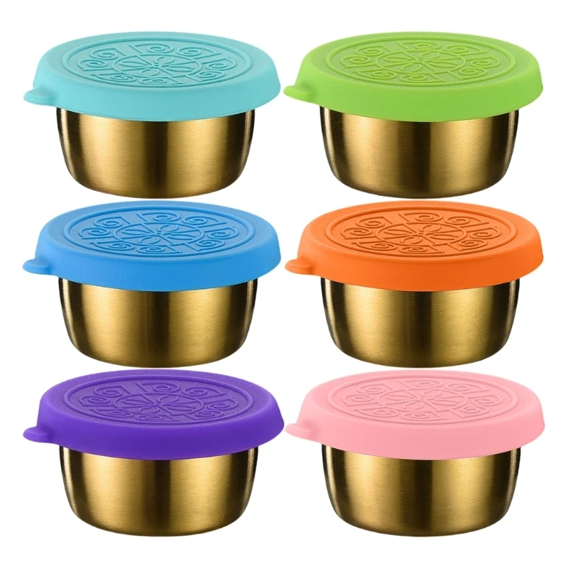 6 Pack Salad Sauce Jars Set Storage Container Small Sauce Box 304Stainless Steel Texture Suitable for Meal Preps Dropship