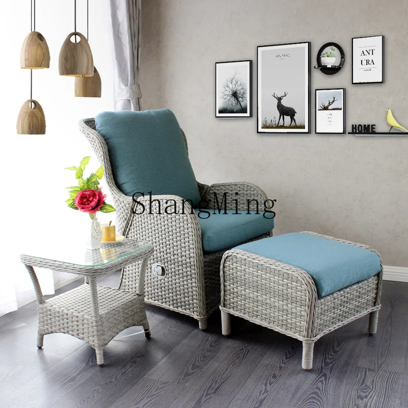 CL Sofá reclinable para exteriores, juego de tres piezas, mesa de centro pequeña, reposapiés, combinación de silla para la siesta en el sol