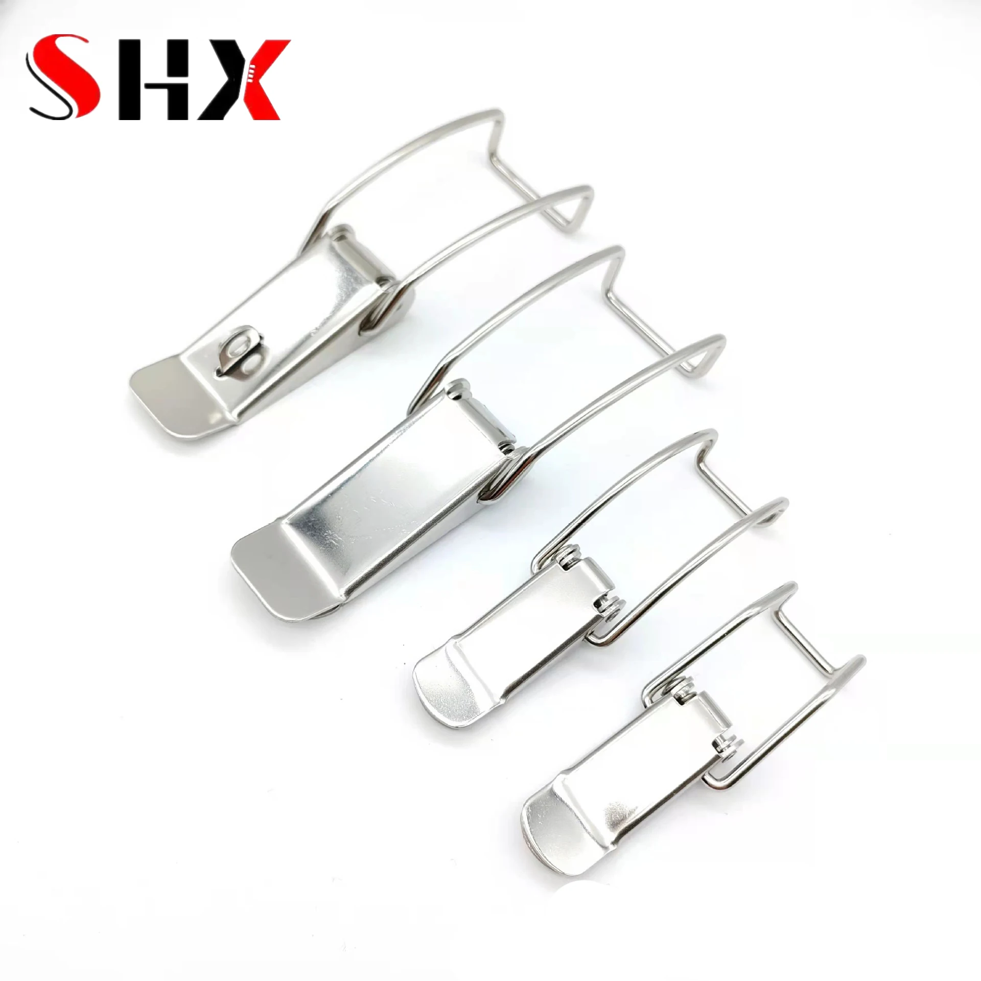 2Pcs Duck-mouth Buckle Hook Wooden Box Hasps Clamp 90 Degrees Silver Metal Spring Catch Clasp Loaded Draw Toggle Clamp Hasps