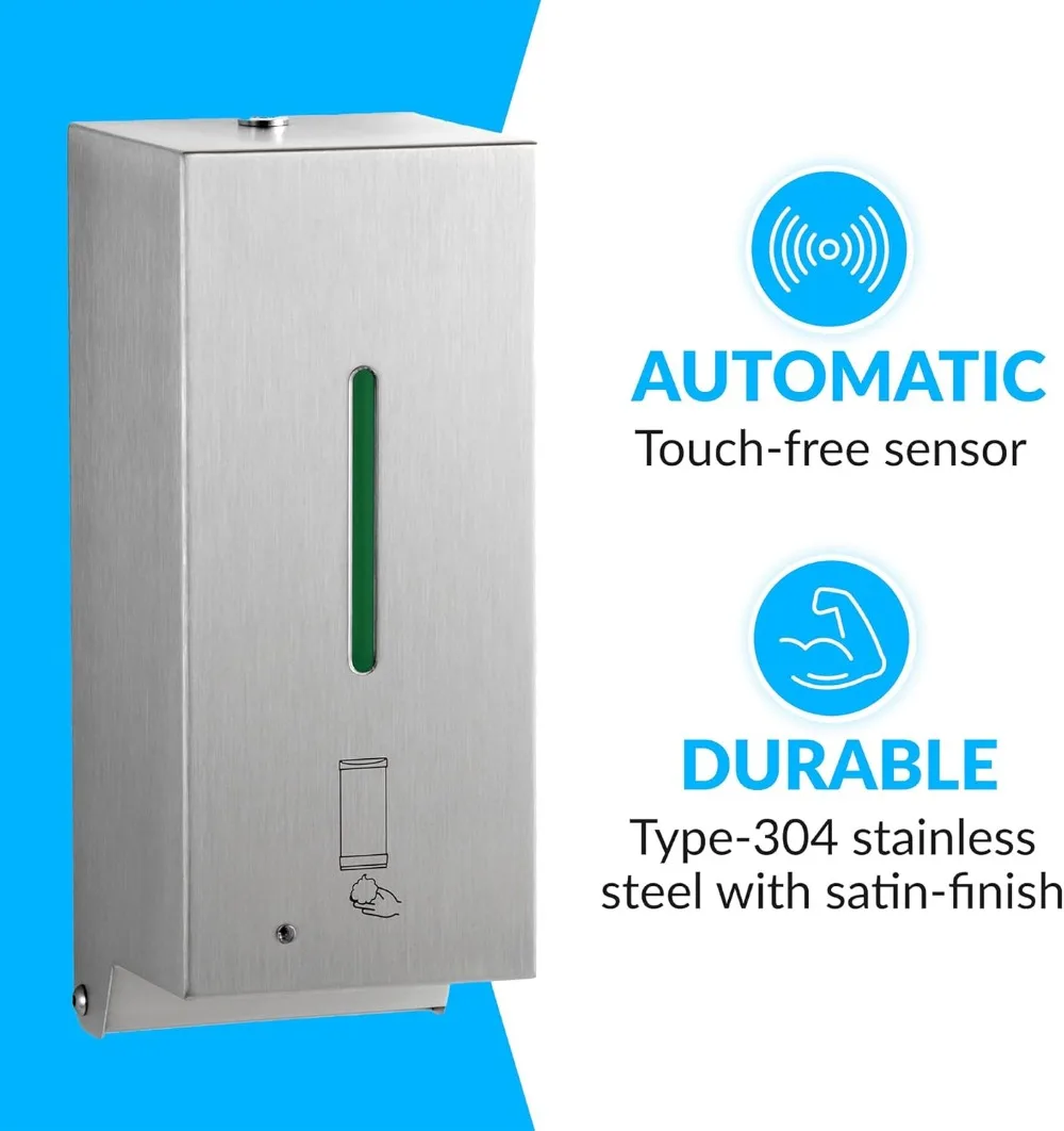 Автоматический настенный дозатор пенного мыла из нержавеющей стали, атласное покрытие, 27 фунтов унции. 4-1/4 дюйма Ш, 10-17/32 дюйма В, 4-7/32 дюйма