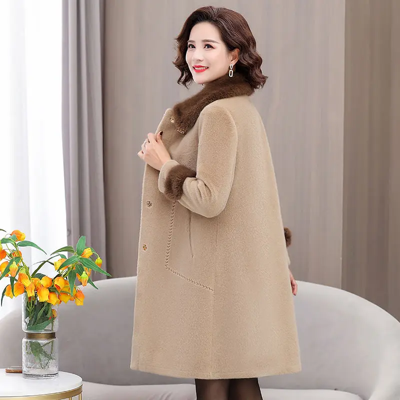 Women 2024 New Fur Coat Fox Fur Collar One Long Thick Mink Fur Coat POLO Collar Loose Fitting Furred Collar