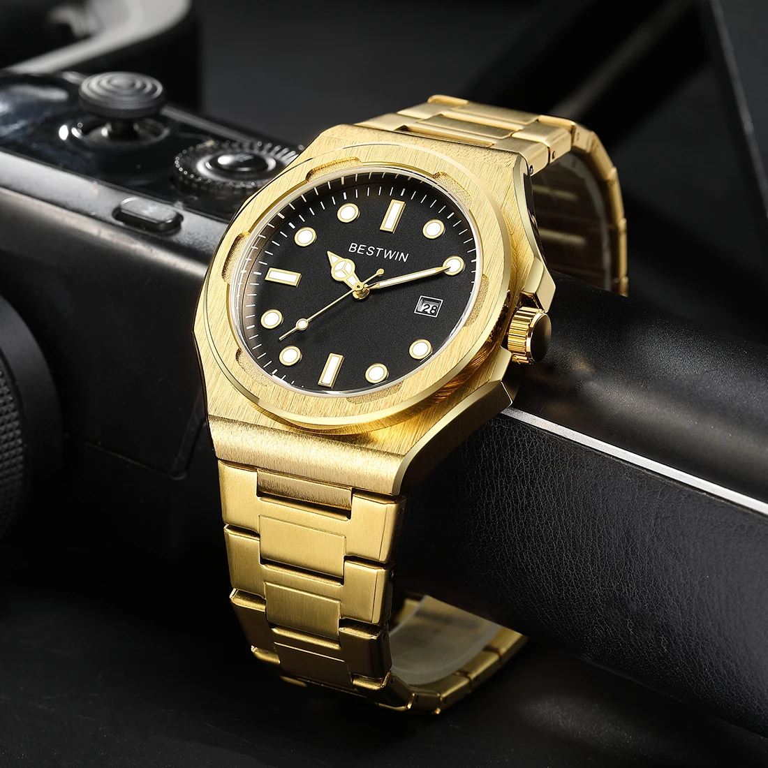 

Luxury Men Watch Full Stainless Steel Band Reloj with Calendar Male Quartz Wristwatch Business Man Gold Black Quality New Clock