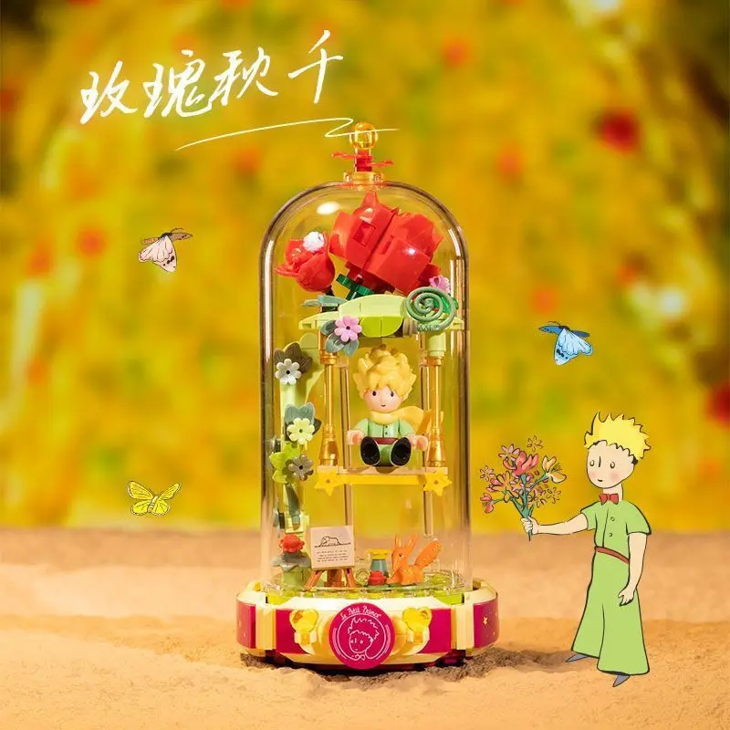 Rosa Eterna Piccolo Principe Cartoon Scena da sogno MOC Building Blocks Assemblaggio Giocattolo Bambini Modello di giunzione Regalo Blocchi di costruzione