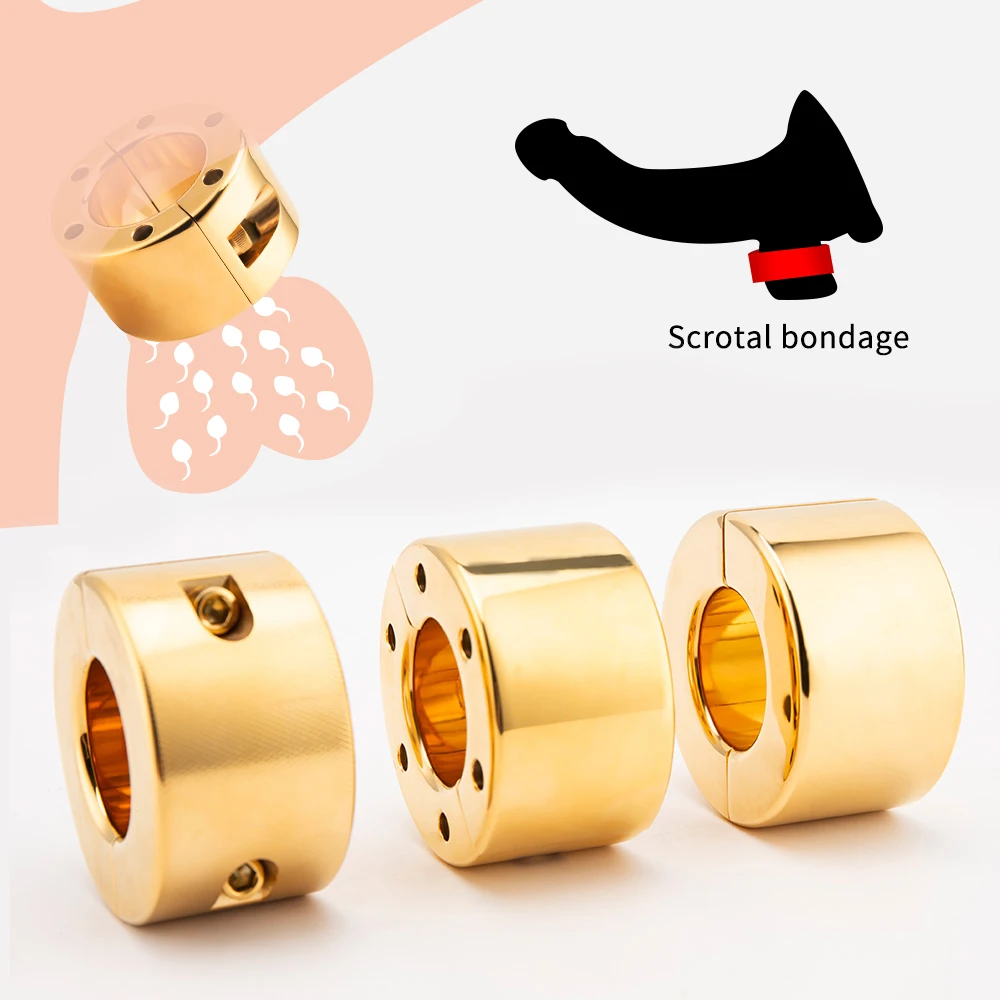 BDSM 24K Gold Testicles Metal Ball Stretcher Male Heavy Cock Rings CBT Sex Toys Scrotum Pendant Lock Testis Weight Penis Ring