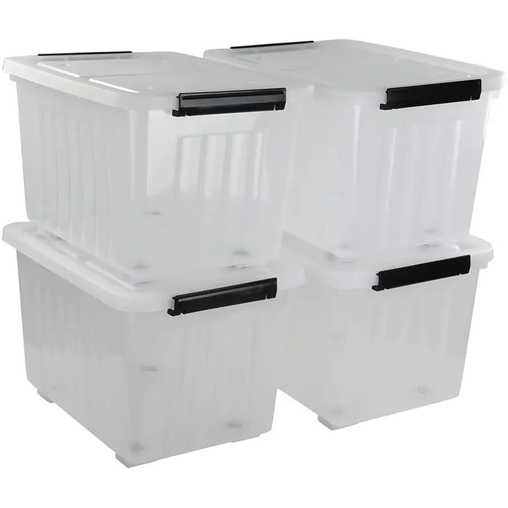 

4-Piece Large Clear Plastic Storage Boxes with Wheels, 30 Liter Capacity