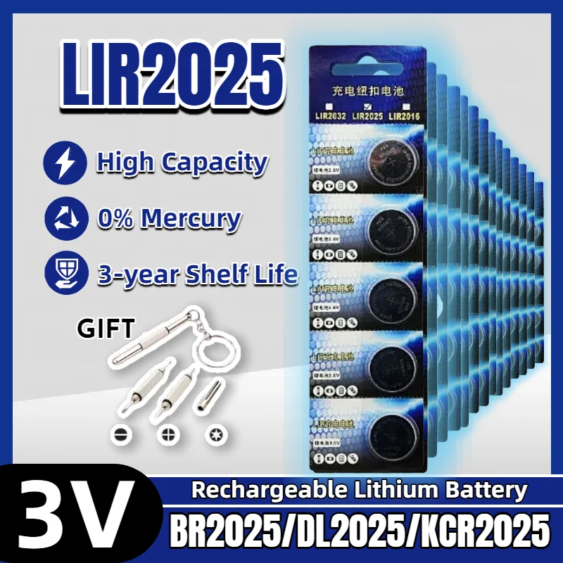 

LIR2025 Rechargeable Battery 3.6V Lithium Button Cell For Toy Car Key Fob Remote Control Scale CR2025 ML2025 Coin Cells