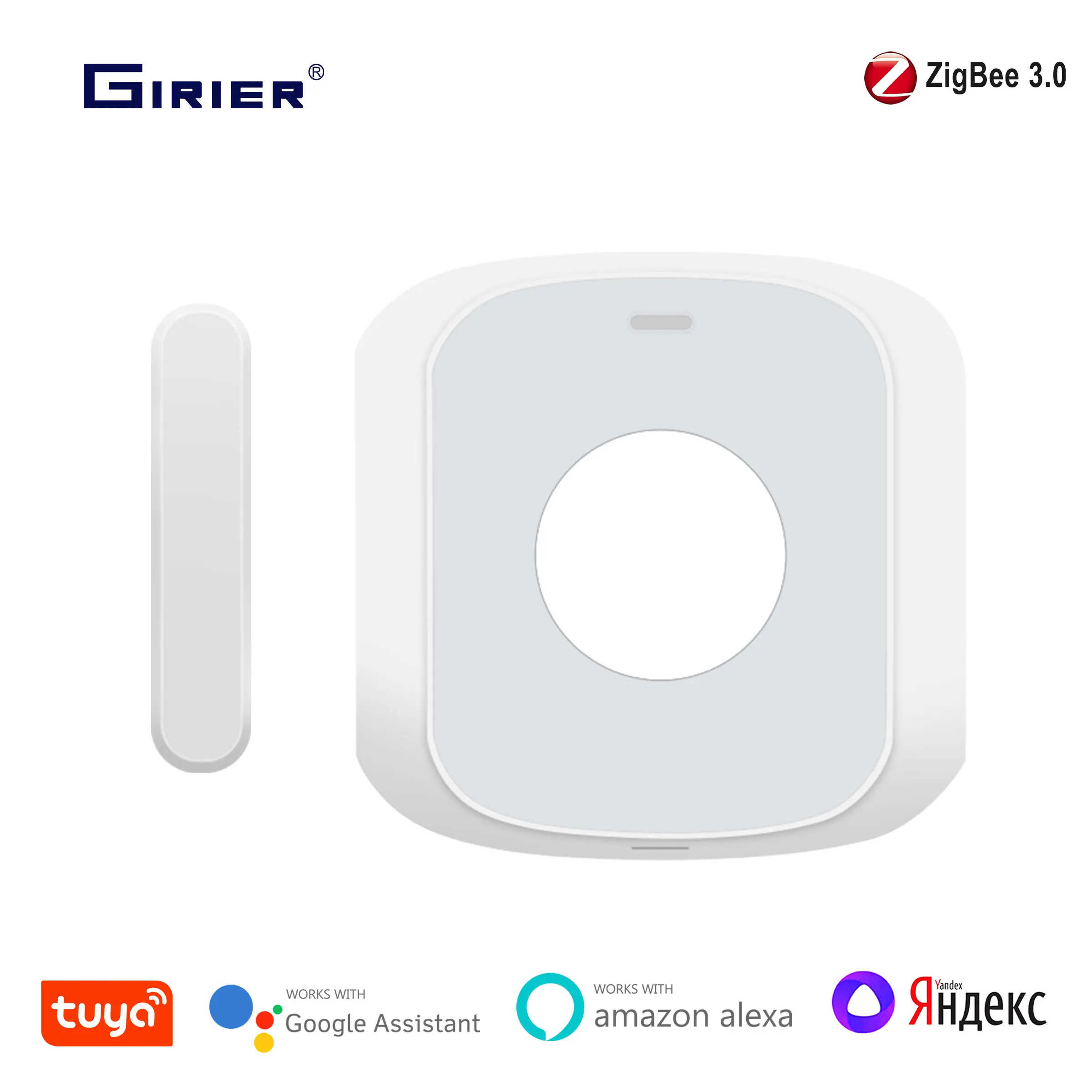 

GIRIER Tuya ZigBee Door/Window Sensor with Wireless Smart Scene Switch Garage Door Contact Detector for Home Security Hub Needed