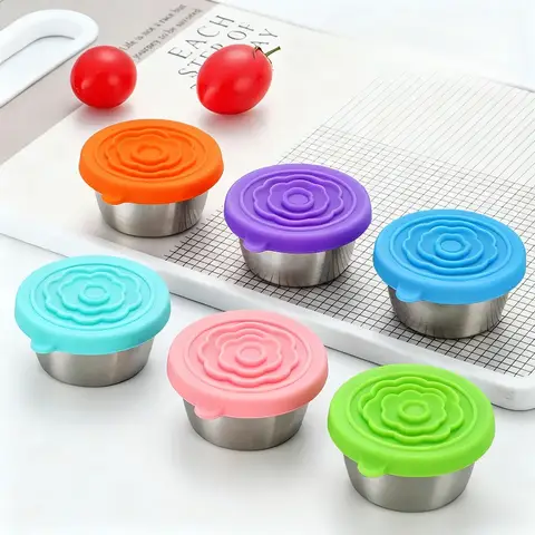 12 adet 304 Paslanmaz Çelik Gıda Kapları, Sızdırmaz Kapaklı - Yemek Hazırlığı, Bento ve Piknik için Bulaşık Makinesinde Yıkanabilir Salata Sosu Kapları