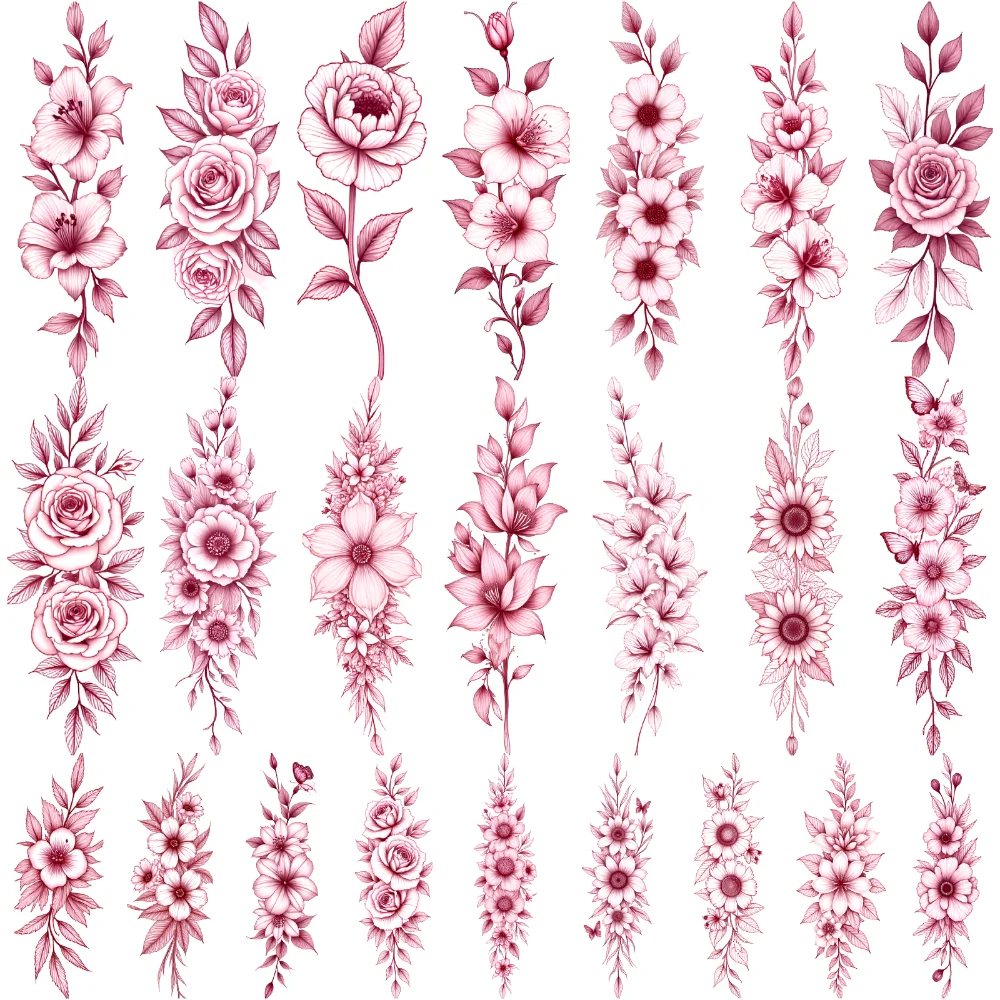 

9 шт. временная татуировка с цветочным рисунком красная линия цветочная татуировка временные татуировки наклейки для взрослых назад бедра