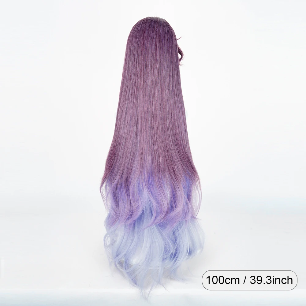 Long Wavy Purple Ombre Blue Synthetic Wigs Middle Part Anime Game Cosplay Fluffy Wig Heat Resistant for Daily Party