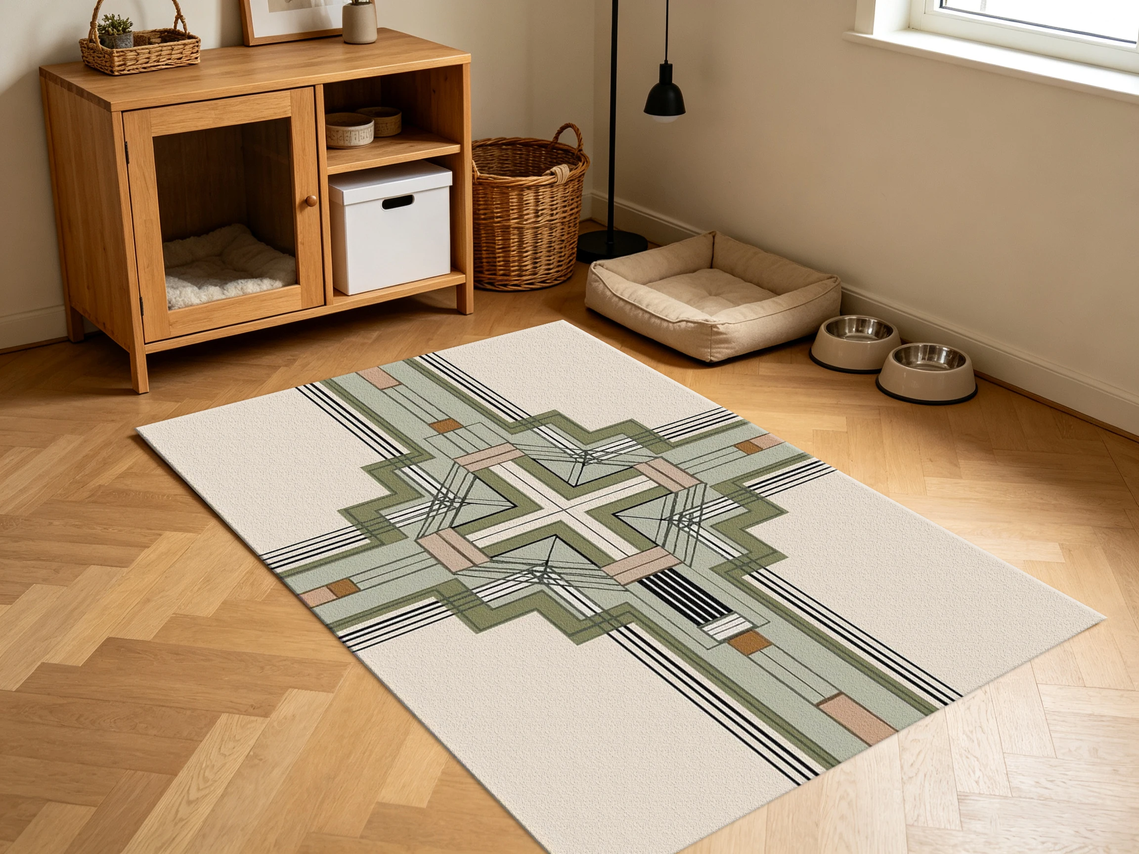 Modern Geometric Cross Art Carpet Flooring, Abstract Symmetrical Non Slip Area Rug for Living Room Study Room Home Decor