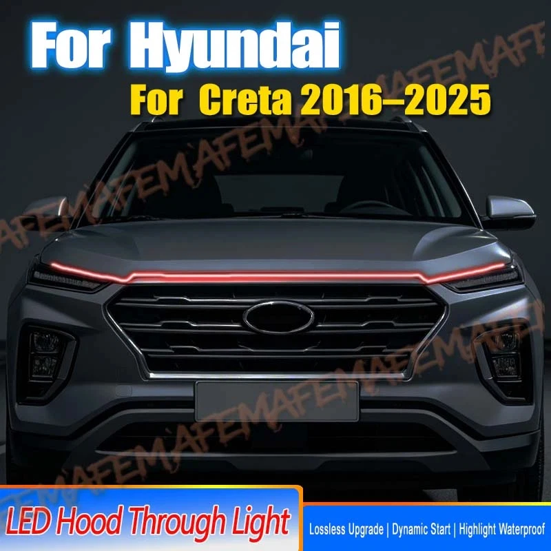 For Hyundai Creta 2016-2025 Car Hood Daytime Running LightStrip With Start Scan Car Decorative Atmosphere Lamps DRL Waterproof