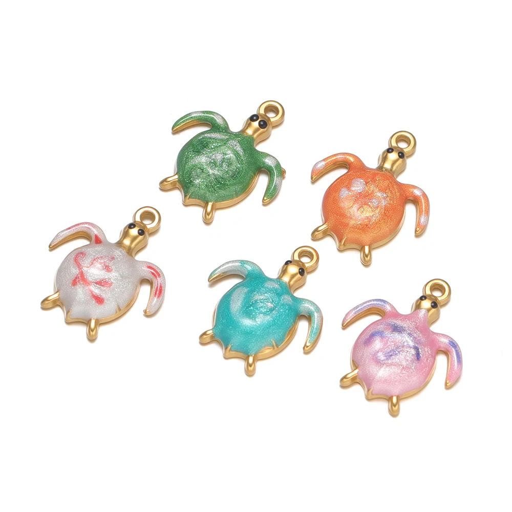 5Pcs Stainless Steel Enamel Small Sea Turtle Charms Necklaces Pendants for DIY Women Jewelry Children Bracelets Earrings Making - view 4