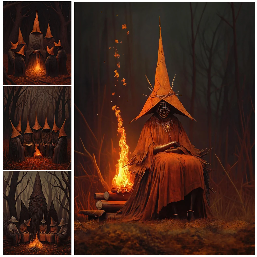 Wizards With Pointed Hats In The Forest,Abstract Wall Art Canvas Painting,Witchcraft And Magic Group,Art Poster Print,Home Decor