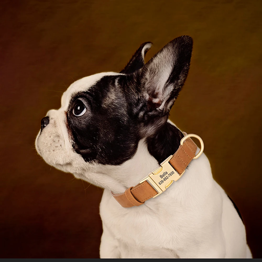 Personalisiertes Hundehalsband, PU-Leder, Hundehalsbänder, kostenlose individuelle Haustier-Halskette mit Metallschnalle für kleine, mittelgroße und große Hunde, Pitbull, Bulldogge – Detail 25