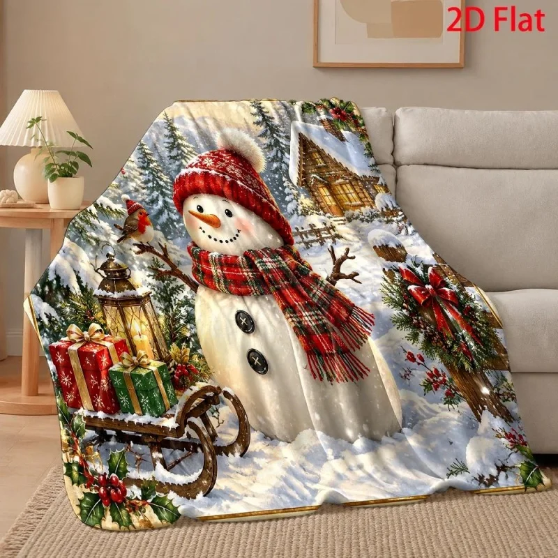 Retro Deer Pine Tree Snowflake Print Throw Blanket, Neutral Tone Home Textile for Xmas Decoration