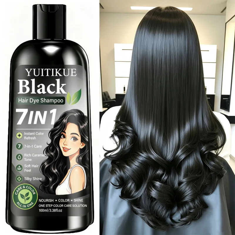 YUITIKUE 7 IN 1 Black Hair Dye Shampoo 100ml - Fast Blend, Soft Hair Feel, Nourish Color Shine