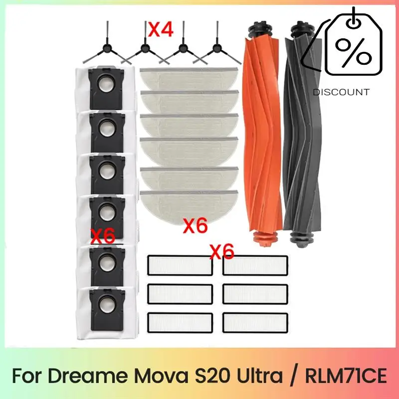 24 шт. комплект аксессуаров для Dreame Mova S20 Ultra/RLM71CE, детали для пылесоса, основная боковая щетка, подушечки для швабры, фильтры, мешки для пыли-Y48A