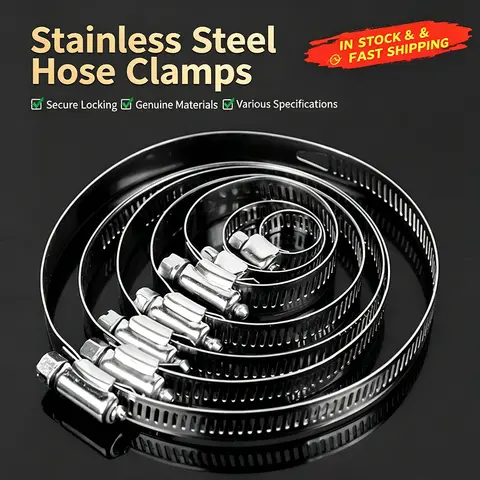 60pcs Adjustable Hose Clamps 7 Sizes 8-38mm Worm Gear Stainless Steel Clamp Assortment  Water Oil Gas Pipe Clamp