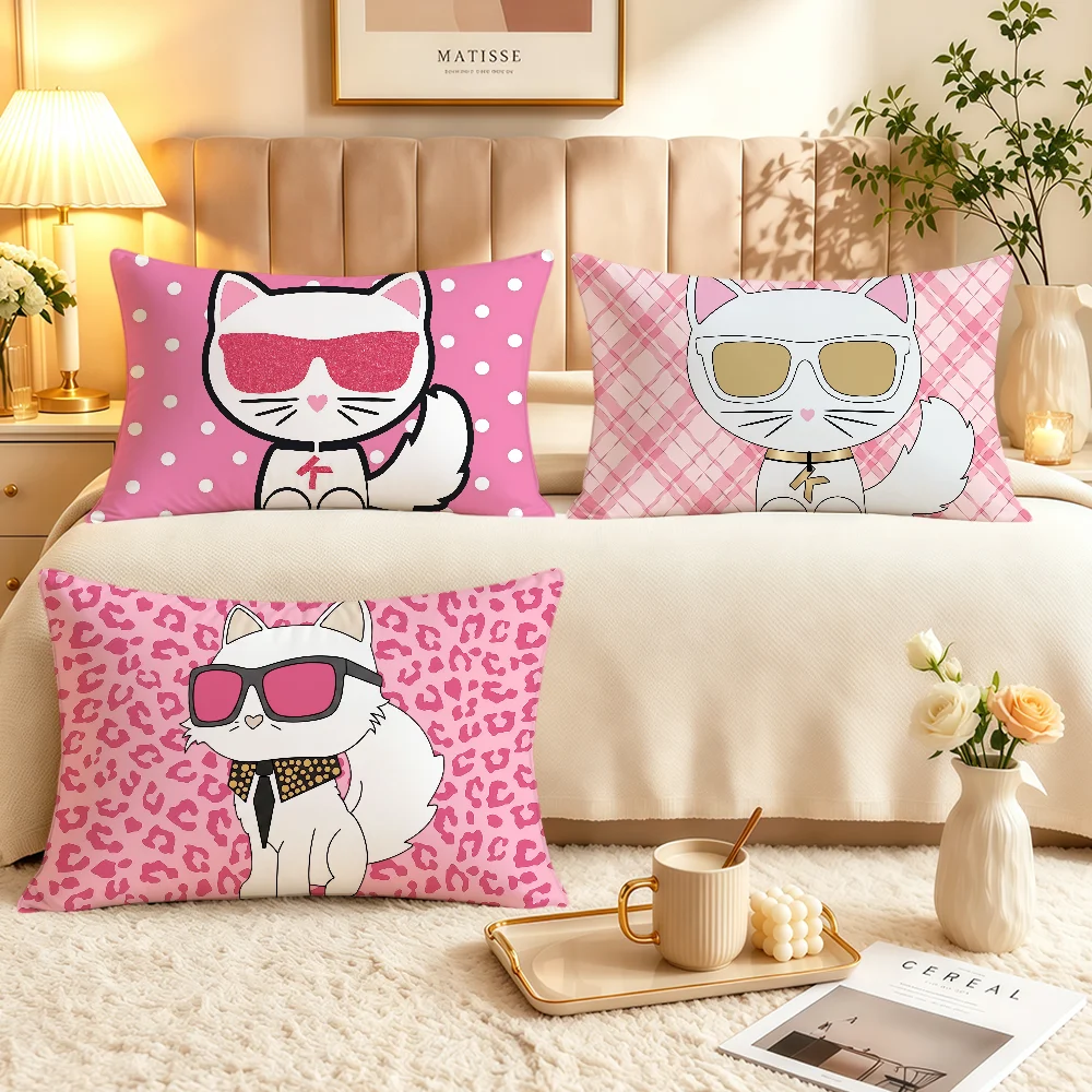 Fotografia 3: Capa de Almofada Retangular Moderna e Macia com Estampa de Gato Fofo para Decoração de Sofá, Sala de Estar, Quarto e Cabeceira – Presente Ideal