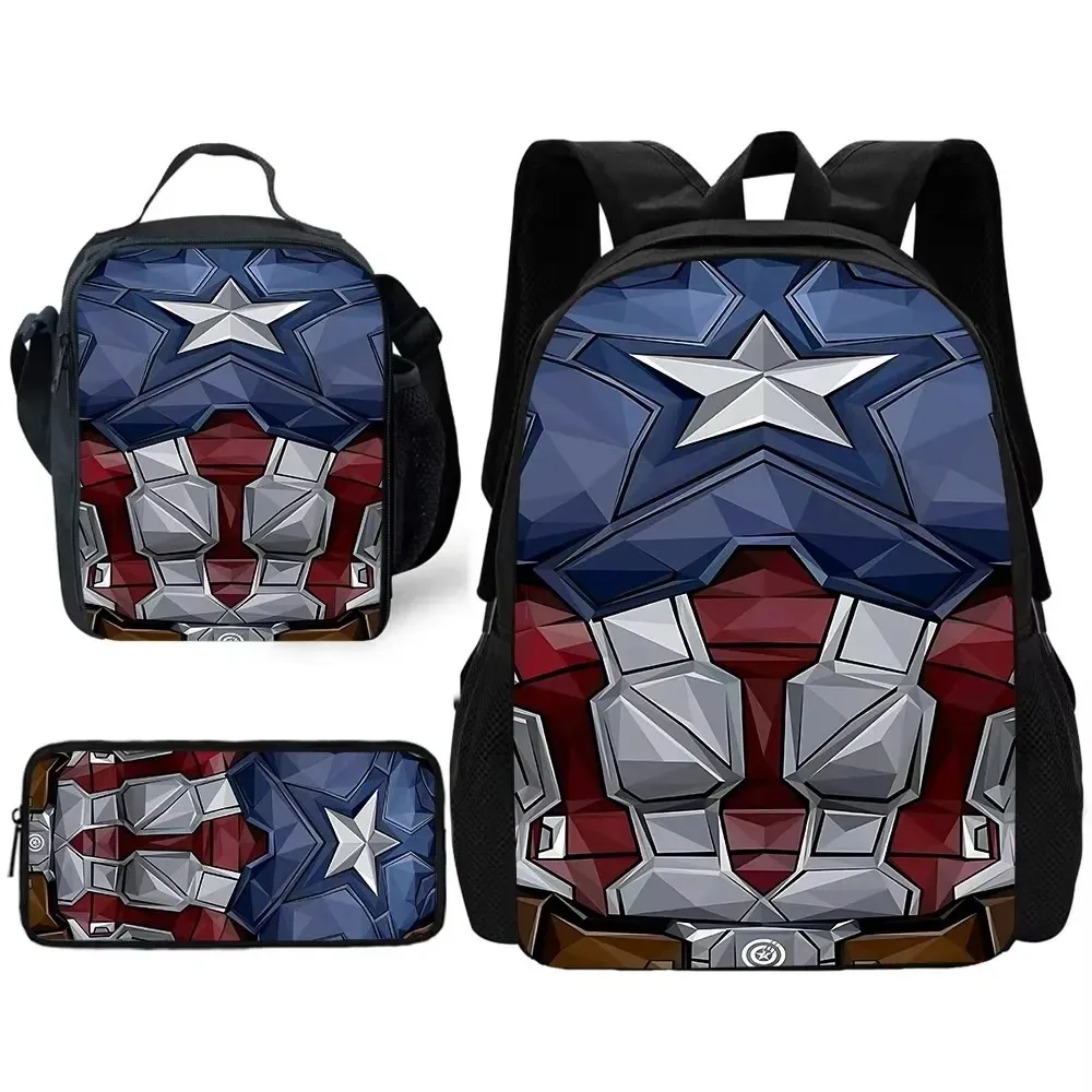 

Captains America Marvels Heroes Child School Backpack with Lunch Bags ,Pencil Bags ,School Bags for Boy Girl Best Gift