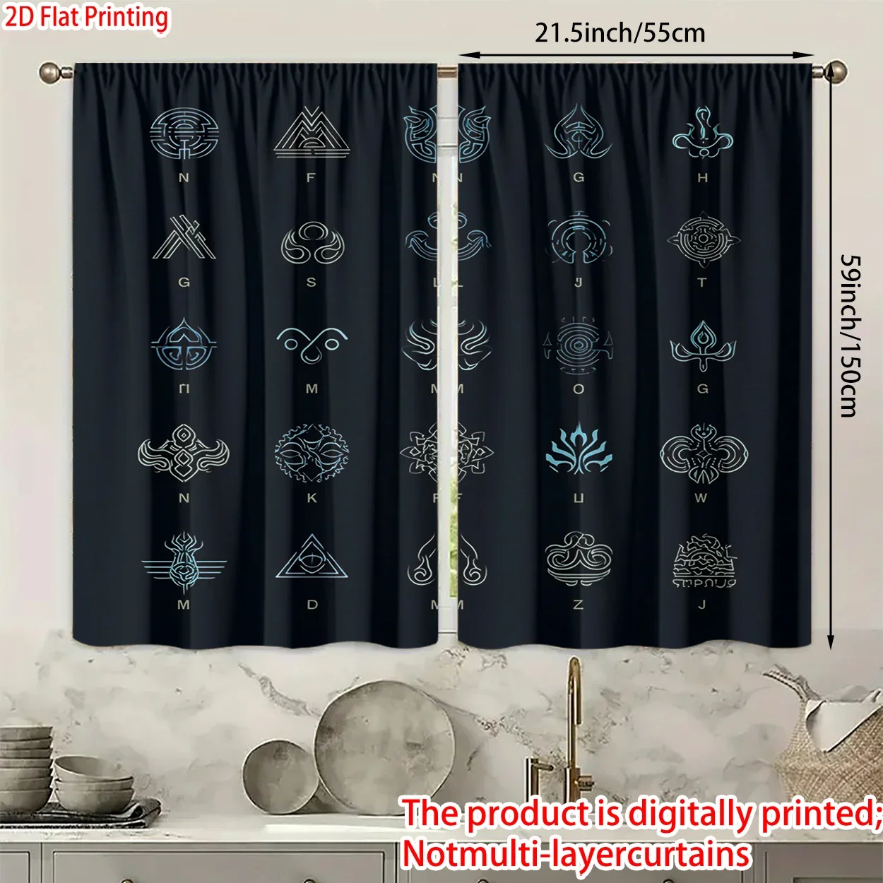 Mysterious symbol pattern Print Drapes Room Darkening Window Curtains for Home Decor,Rod Pocket Blackout Curtains Bedroom