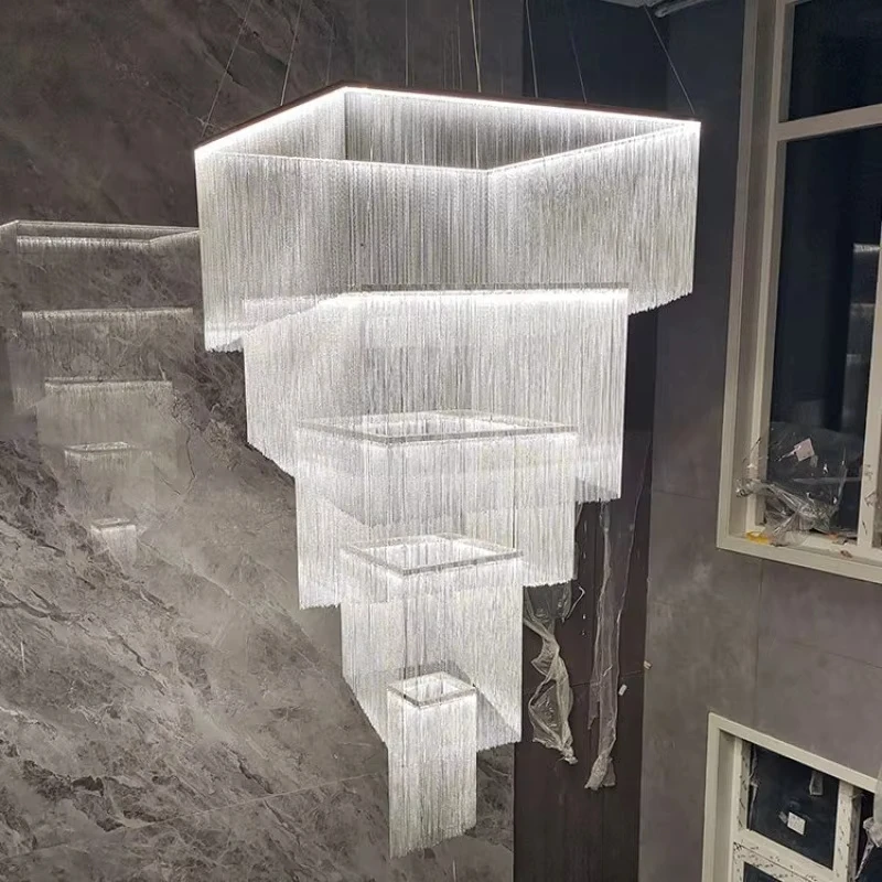 Modern Large Aluminum Chain Tassel Chandelier Customized Size for Living Room Hotel Creative Designer Pendent Lamp Artistic Deco