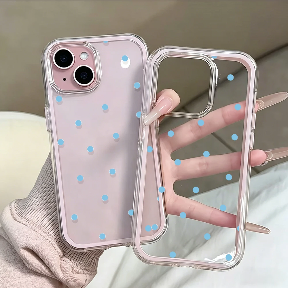 Einfache blaue gepunktete transparente Handyhülle für iPhone 17 11 12 13 14 15 16 Pro Max Plus XR 17 Air, stoßfeste Schutzhülle. – Detail 6