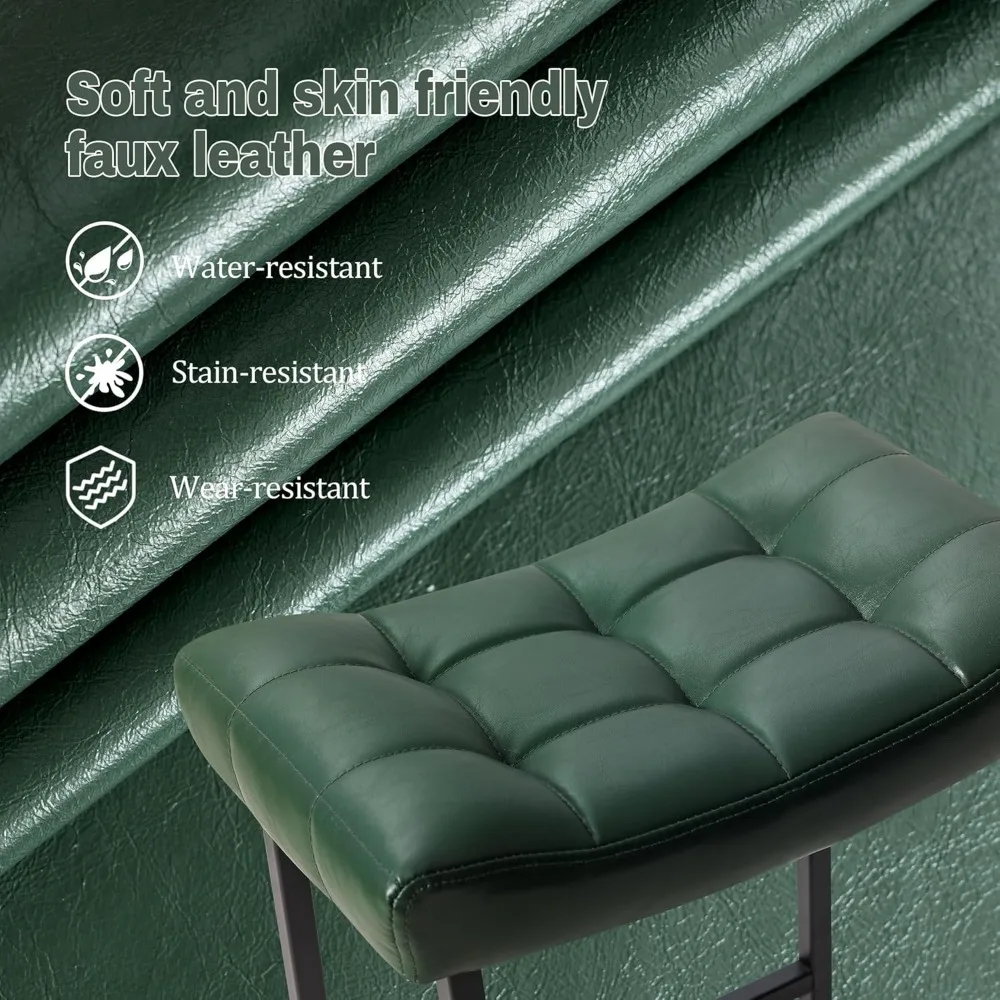 주방 카운터 스툴 6개 세트, 높이 24인치, 등받이 없음, 쿠션 처리된 인조 가죽 시트