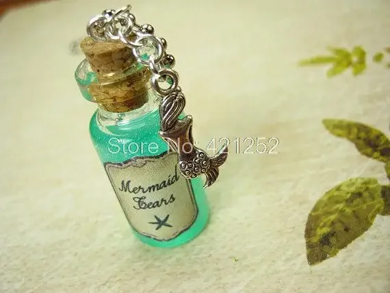 

12pcs/lot Mermaid Tears Necklace Ocean Sea Charm Cork Glass Bottle Pendant Jewelry