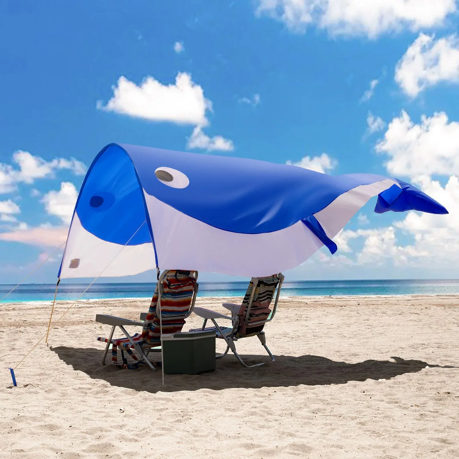 Portable Whale Wind-Powered Beach Sun Tent Only 1KG Holds 2-3 People Fast Setup Wind Float Sun Shade Shelter for Seaside