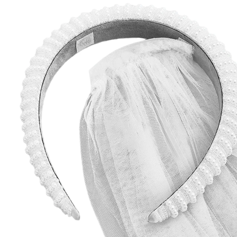 

Elegant Full Pearls Headband With Veil Headband Bridal Wedding Hair Accessories NEW