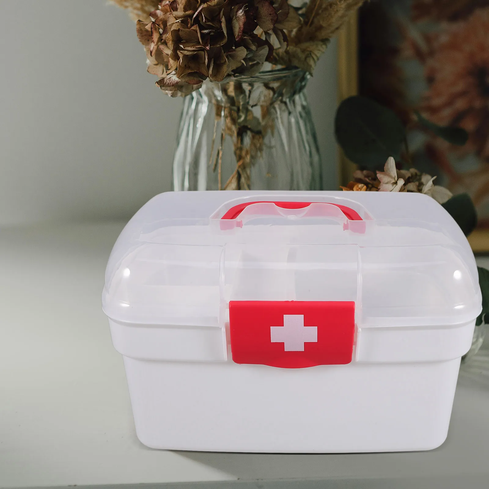 

Portable Medicine Storage Box Organizer Sturdy Handle Compact Design Emergency Medical Supplies Home Office School Travel