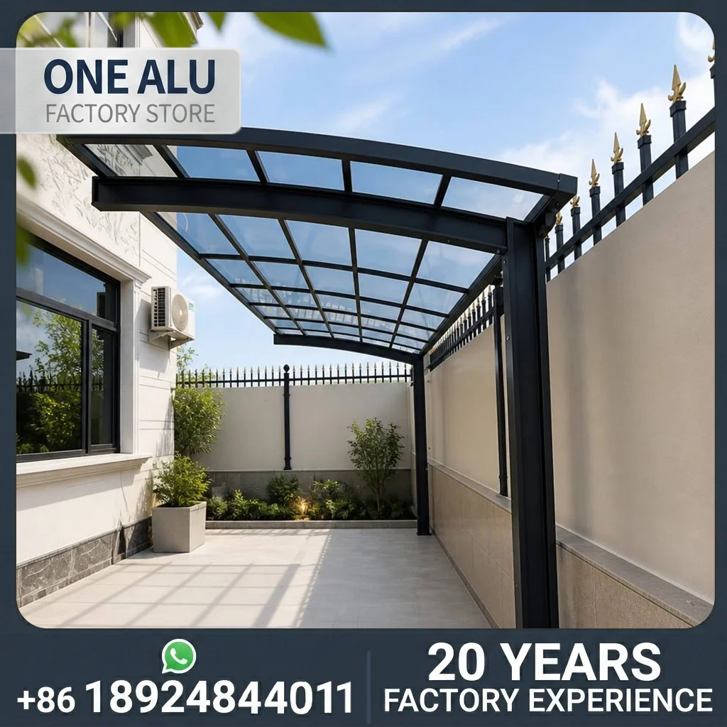 Customizable  Curved Aluminum Carport with Polycarbonate Roof for Villa Side Driveway Parking Shelter
