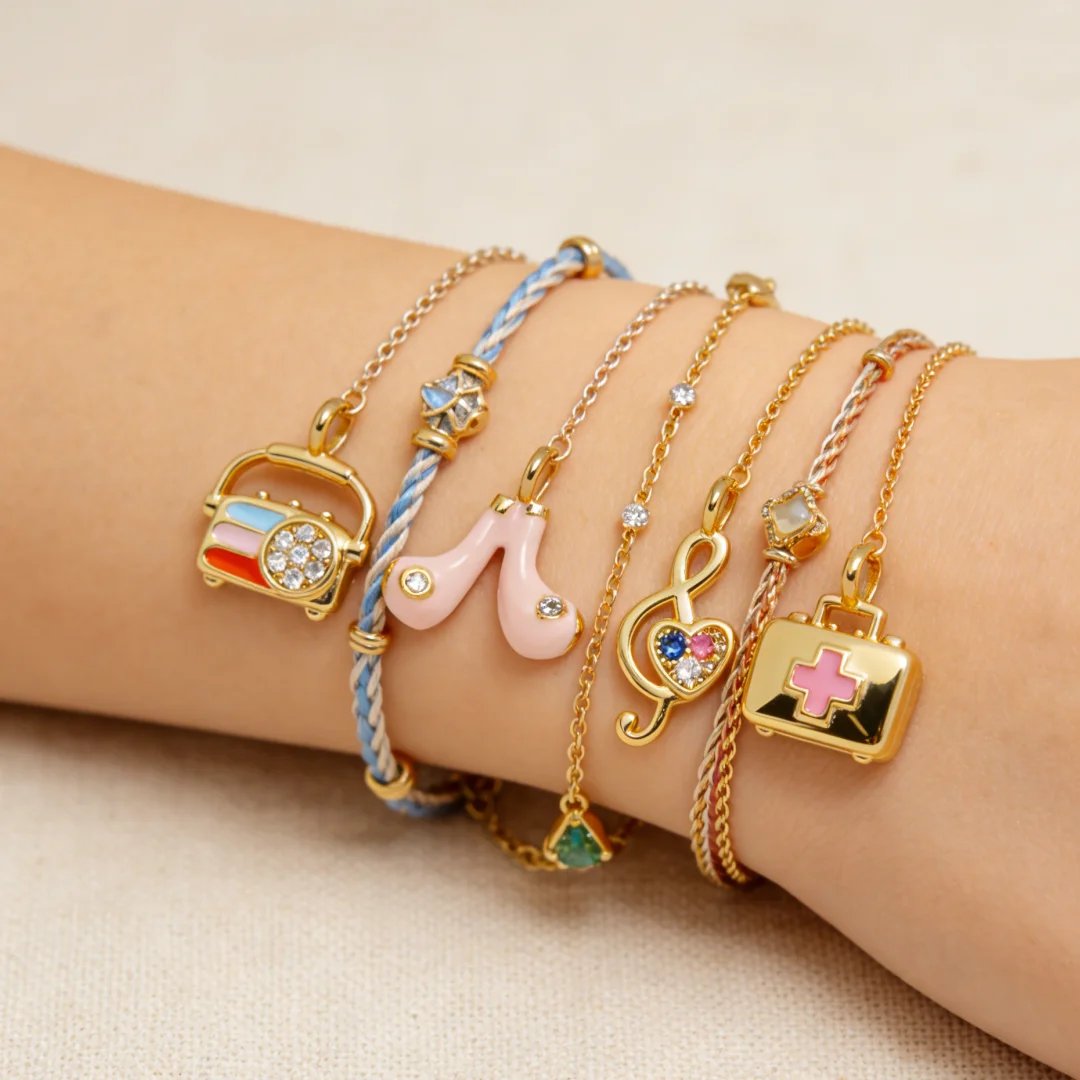 

4Pcs Pendant Handmade Enamel Brass Zircon Cute Music Note Radio Sock Charms DIY Jewelry for Bracelet Necklace Making Accessories