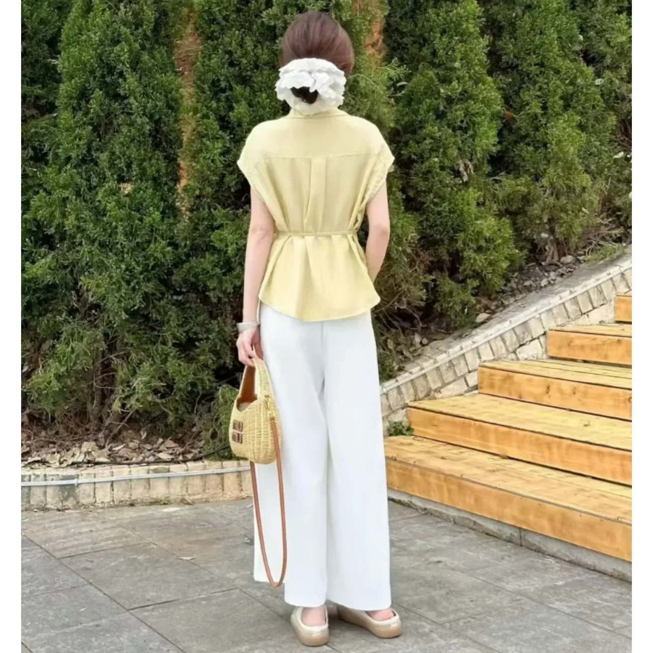 2026 Summer New Korean Version Fashion Temperament Slimming Short Sleeved Shirt+high Waist Wide Leg Pants Two-piece Set