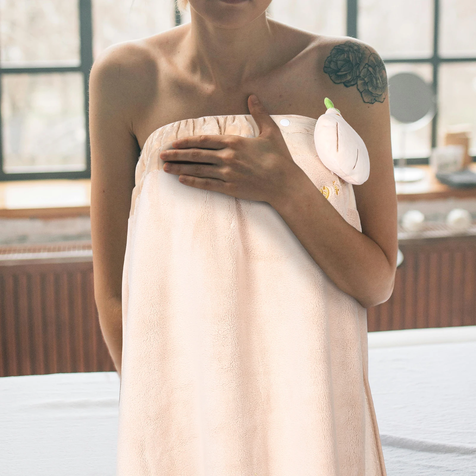 

Bath Towel Wrap for Women Buttons Soft Absorbent Spa Shower Cute Design No Shedding Colorfast Versatile Use Coral Fleece