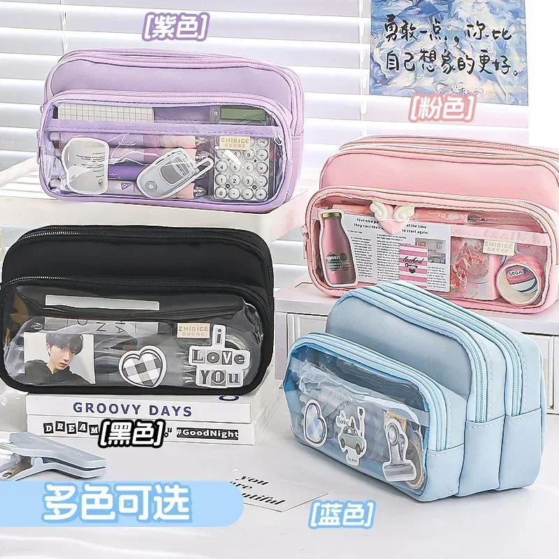 Pencil Case Transparent Multilayers Pen Bag Large Capacity Stationery Storage Pouch Student Gift Back To School