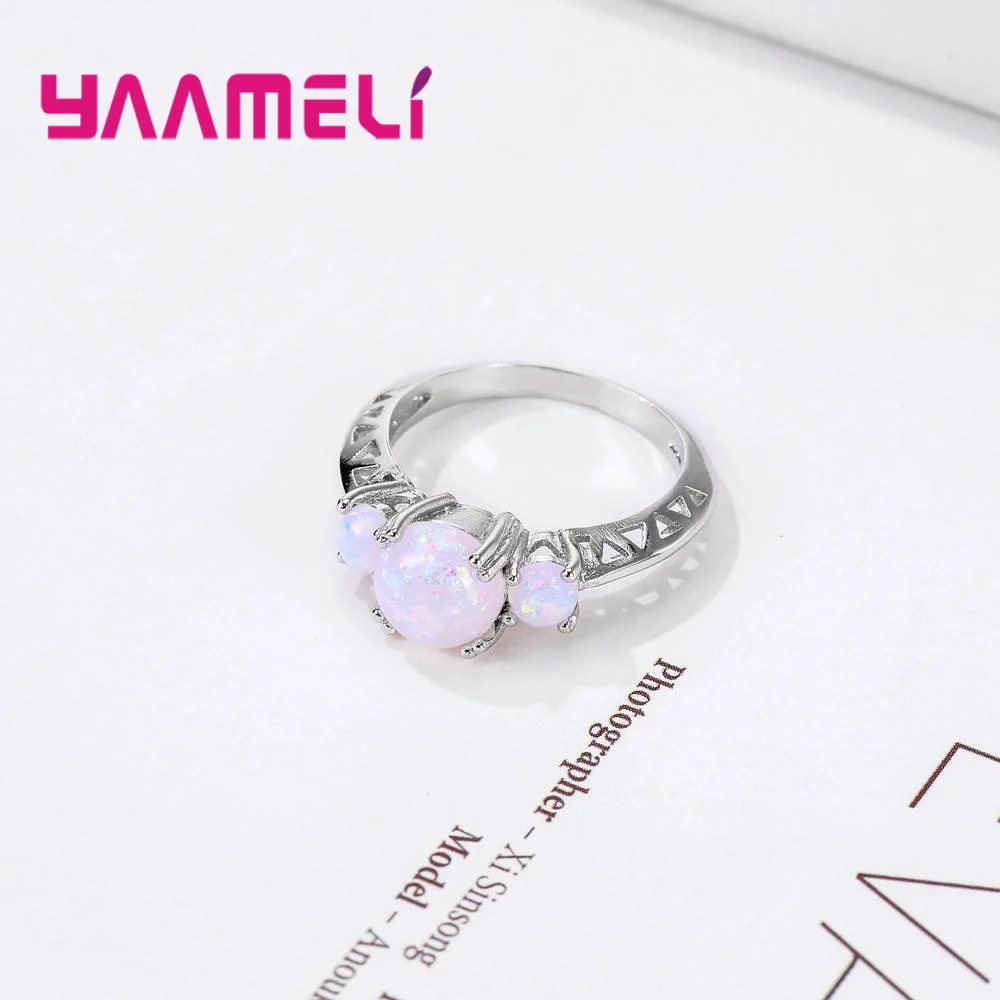 Mulit-Claw Flower shape Three White Fire Opal  925 Sterling Silver Color Ring  Top Quality and Engagement For Ladies