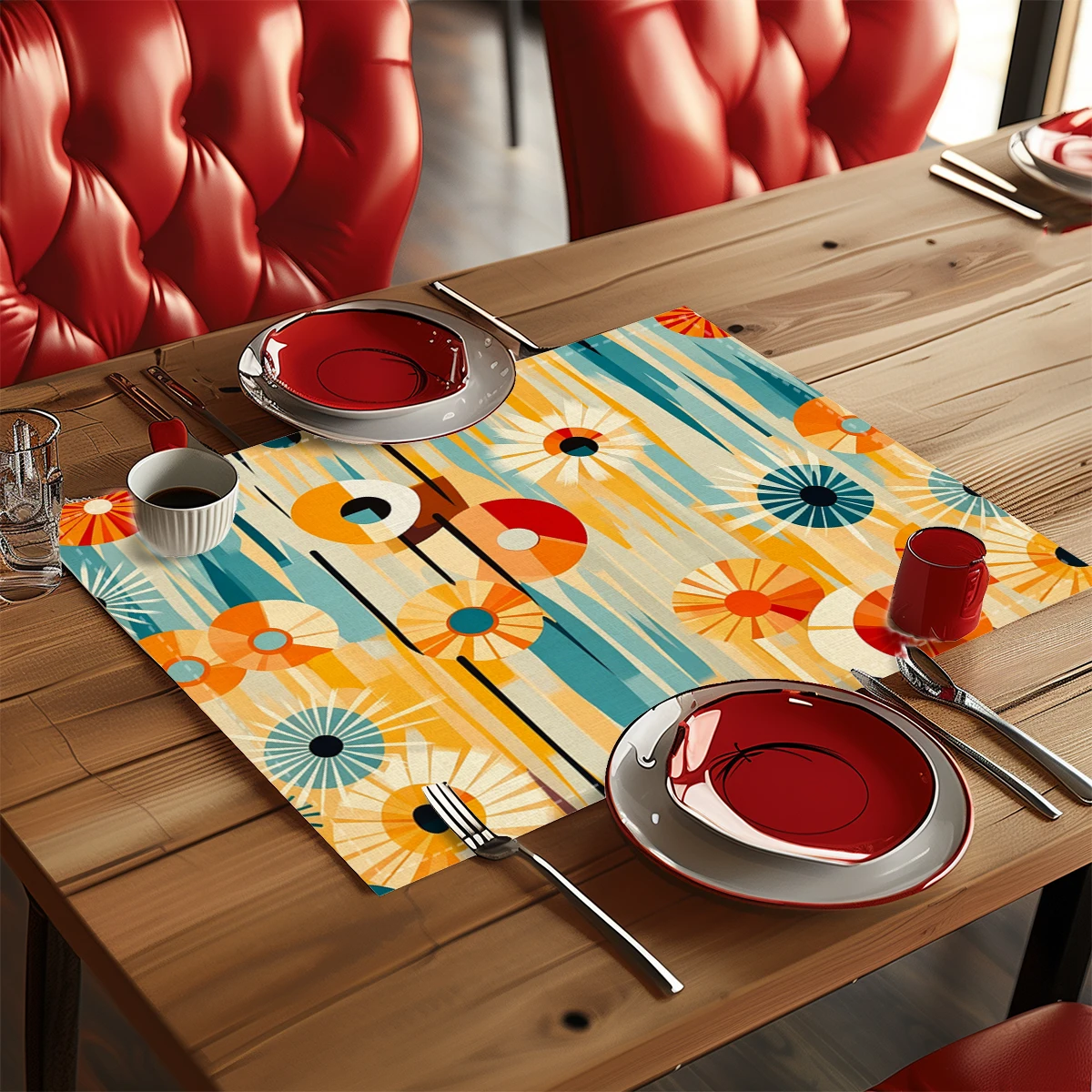 Vibrant Marine Life Pattern Polyester Placemats & Coasters - Decorative Table Mats for Home Dining, Kitchen and Restaurant Use