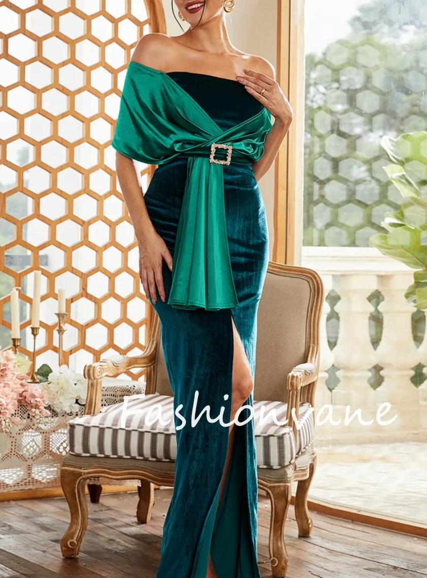 

Fashionvane 2024, индивидуальное бархатное платье без рукавов с открытыми плечами и высоким боковым разрезом длиной до пола, длинное платье для выпускного вечера, вечернее платье